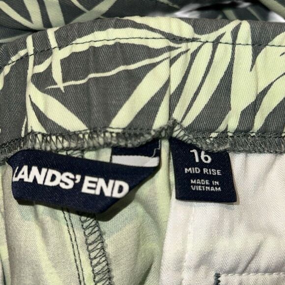 Lands' End Womens Olive Green Leaf Tropical Mid-Rise Chino Pants Ladies Size 16 - Picture 4 of 15